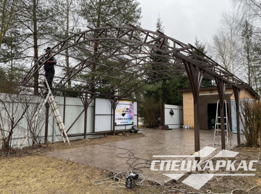 Навес из поликарбоната на 2 машины с усиленной стропильной системой №43 - фото 1387