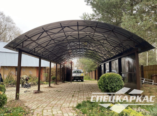 Навес из поликарбоната усиленный, для парковки двух автомобилей №65 - фото 1601